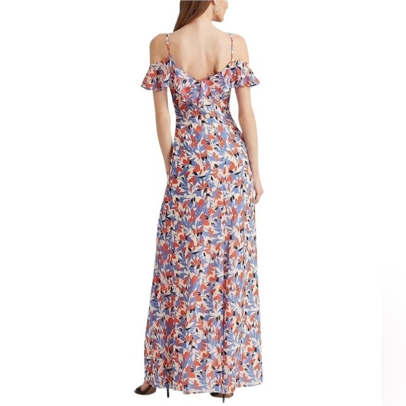 Lauren Ralph Lauren Maxi Off Shoulder Crinkled Georgette Floral Dress Size 10 - Picture 5 of 15